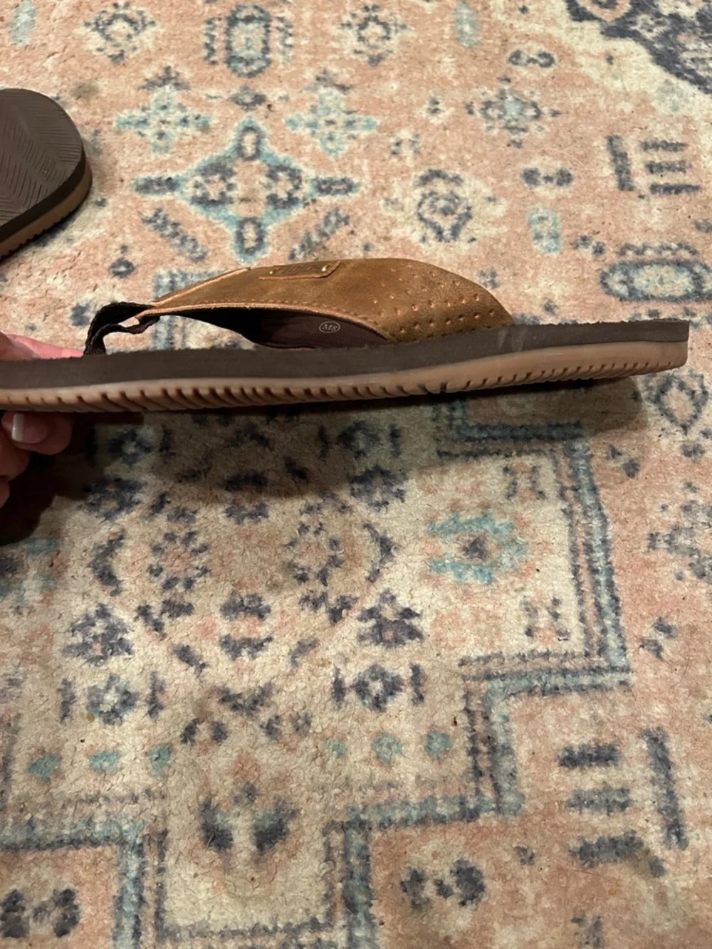 Flojos Mens  Brown Leather-Trim Flip Flops